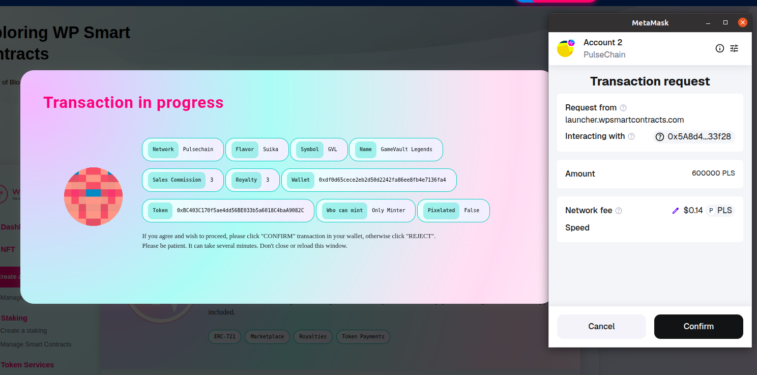 Confirm deployment transaction in MetaMask