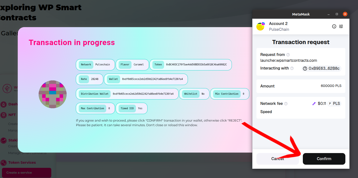 Confirm deployment in MetaMask