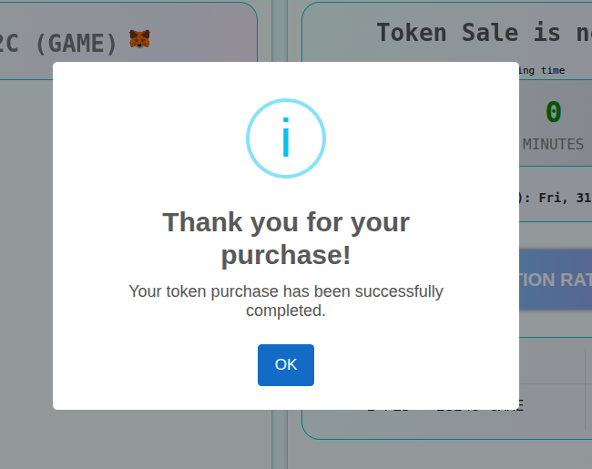 Tokens received in wallet after transaction